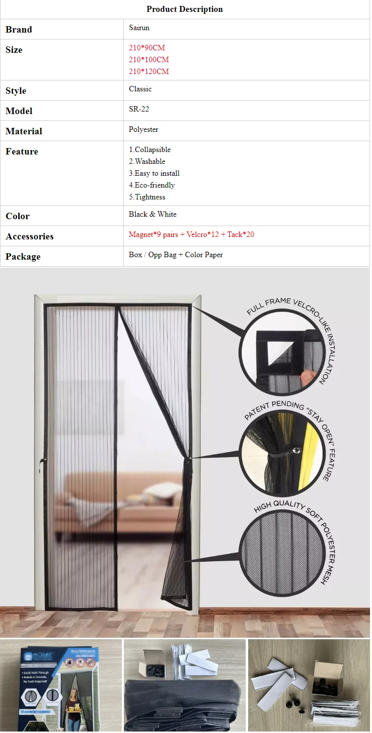 18 Magnet Soft Mesh Screen Door Magnetic Anti-Mosquito Curtain Full-Frame Velcro Mount