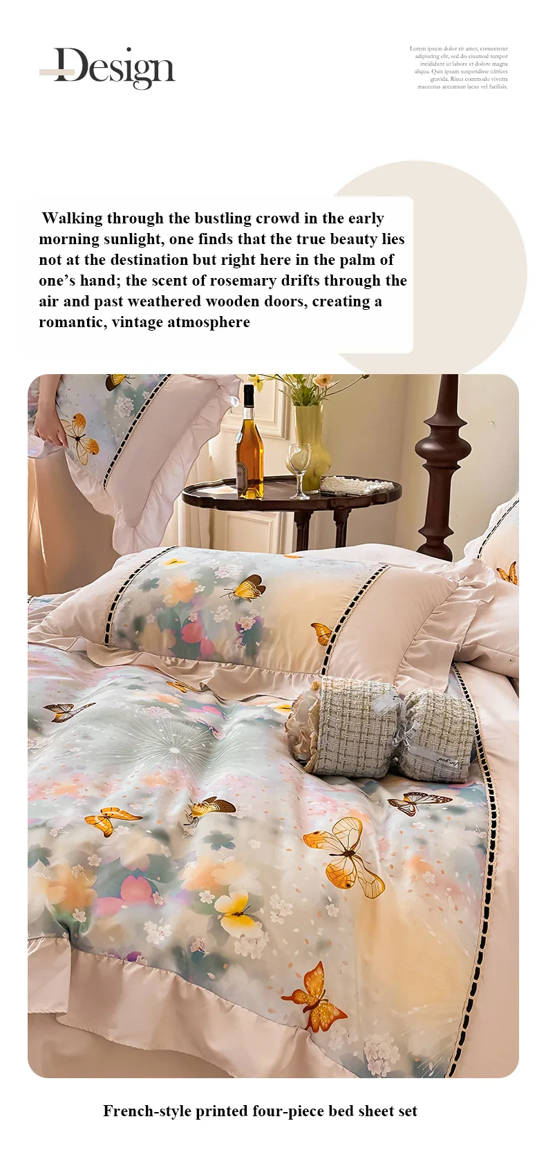 French-Style Printed Combed Cotton 4-Piece Bedding Set