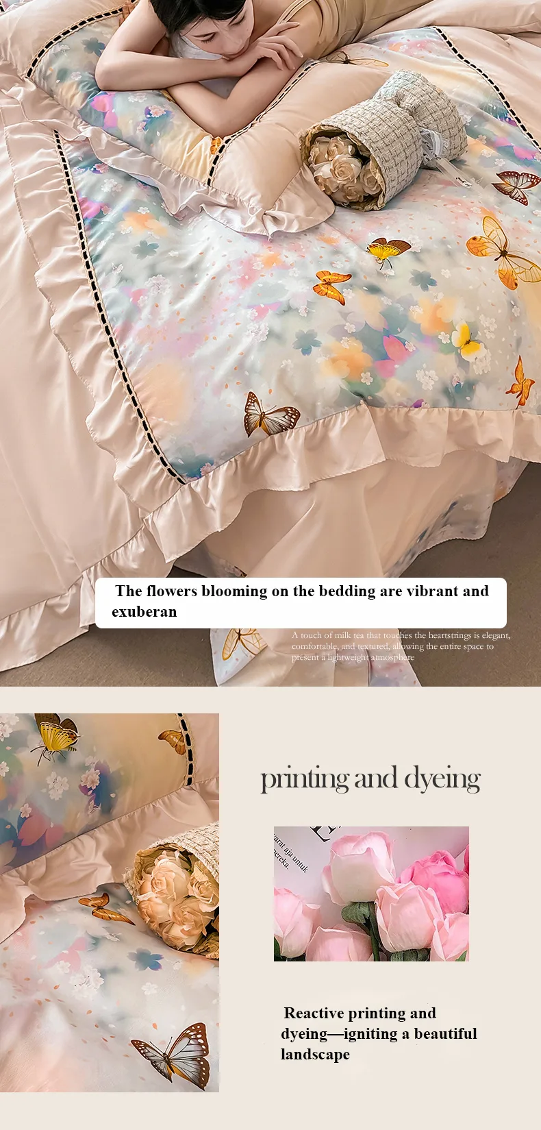 French-Style Printed Combed Cotton 4-Piece Bedding Set
