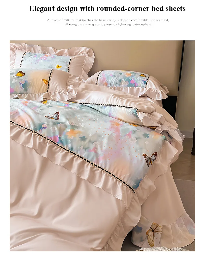 French-Style Printed Combed Cotton 4-Piece Bedding Set
