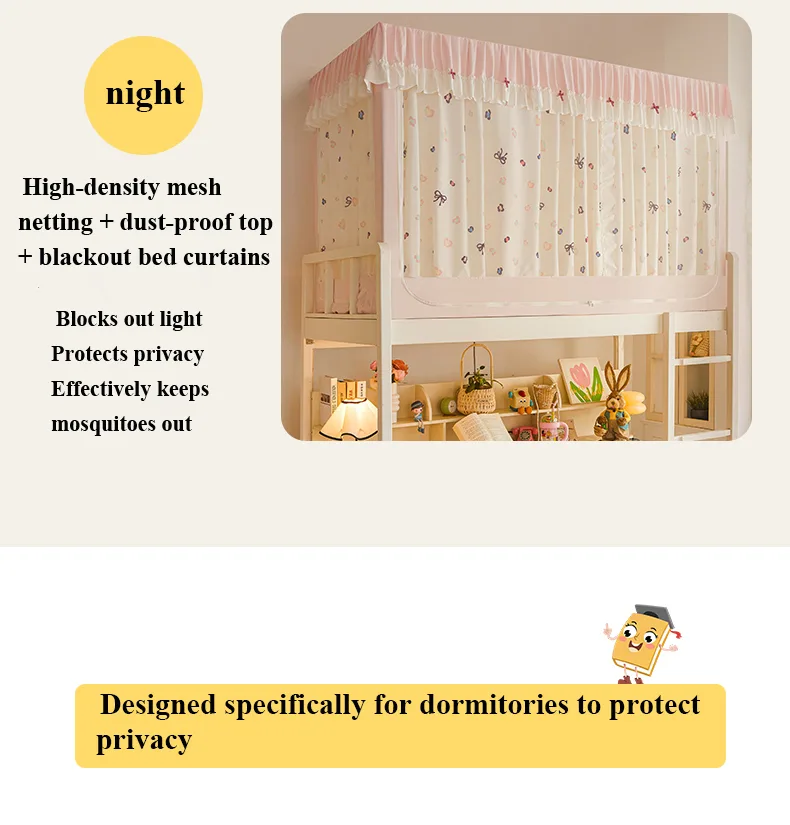 Thickened fabric student-style bed canopy with cartoon print
