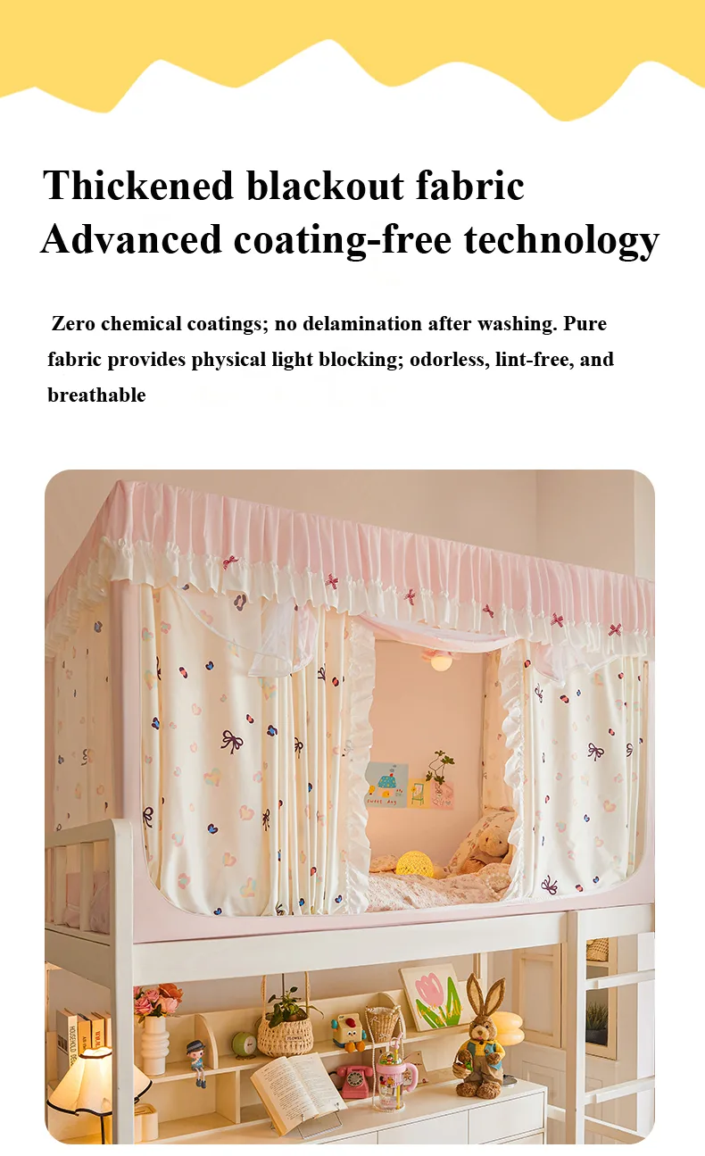 Thickened fabric student-style bed canopy with cartoon print