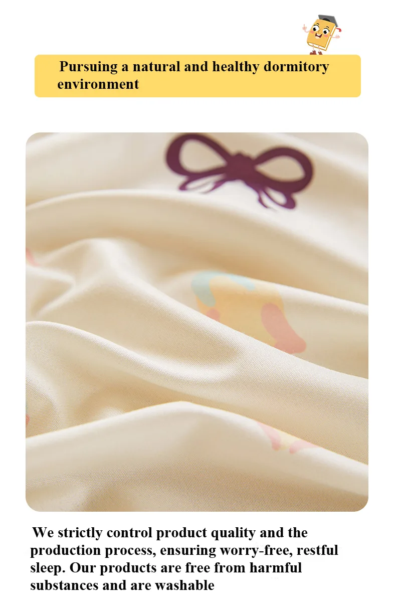 Thickened fabric student-style bed canopy with cartoon print