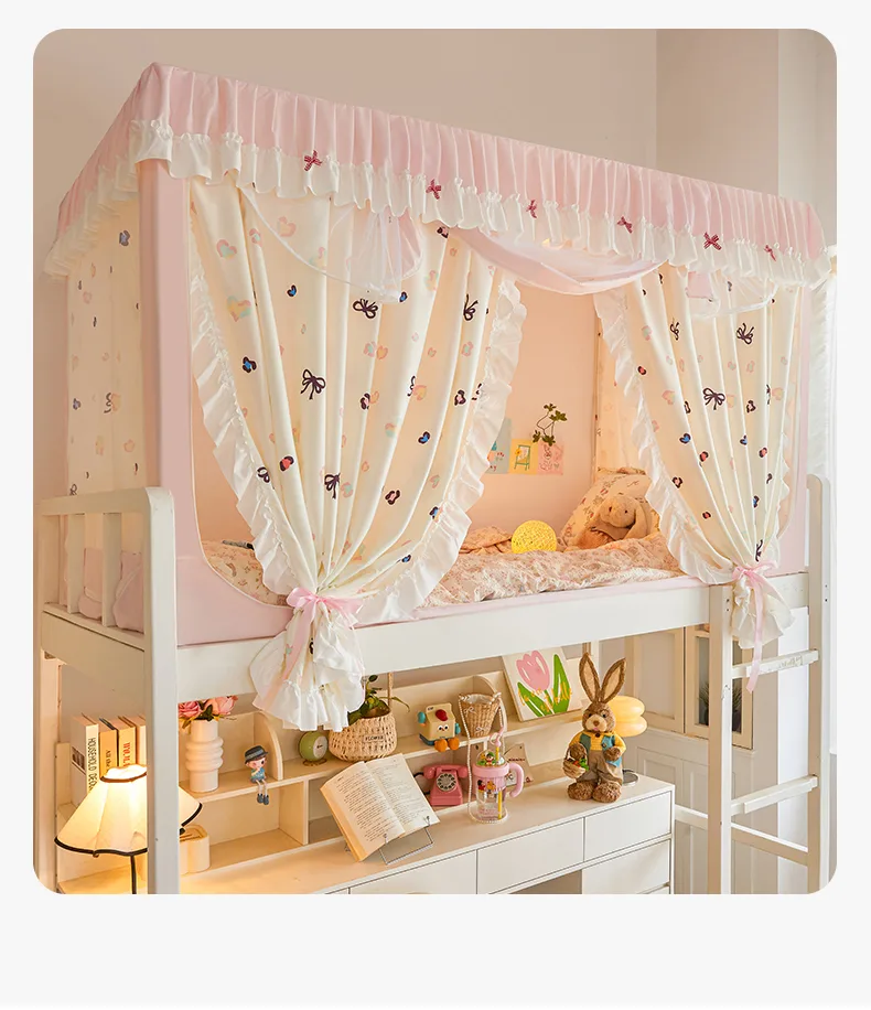 Thickened fabric student-style bed canopy with cartoon print