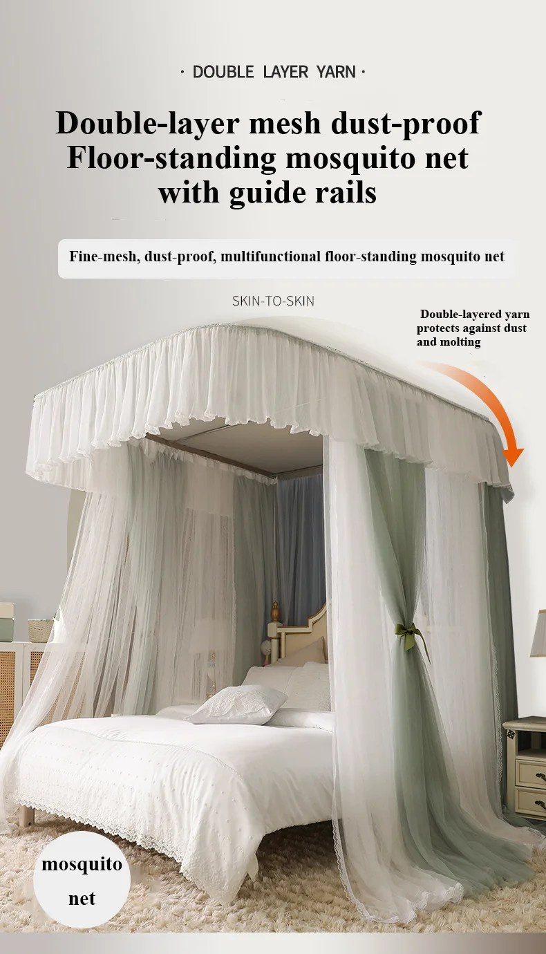 U-Shaped Telescopic Rail for 3-Opening Mosquito Net – Palace-Style Floor-Length Princess Design