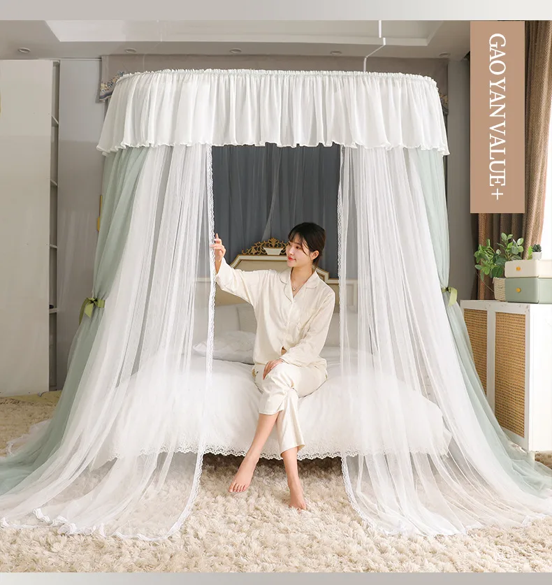 U-Shaped Telescopic Rail for 3-Opening Mosquito Net – Palace-Style Floor-Length Princess Design