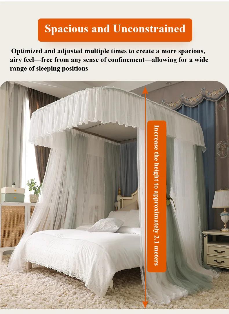 U-Shaped Telescopic Rail for 3-Opening Mosquito Net – Palace-Style Floor-Length Princess Design