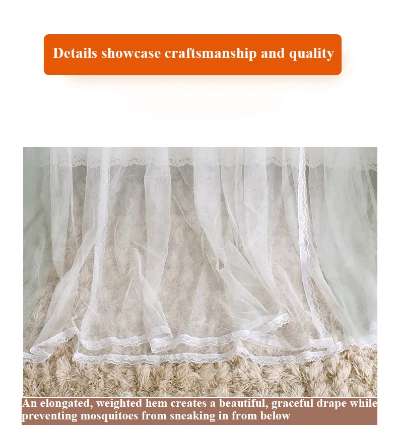 U-Shaped Telescopic Rail for 3-Opening Mosquito Net – Palace-Style Floor-Length Princess Design