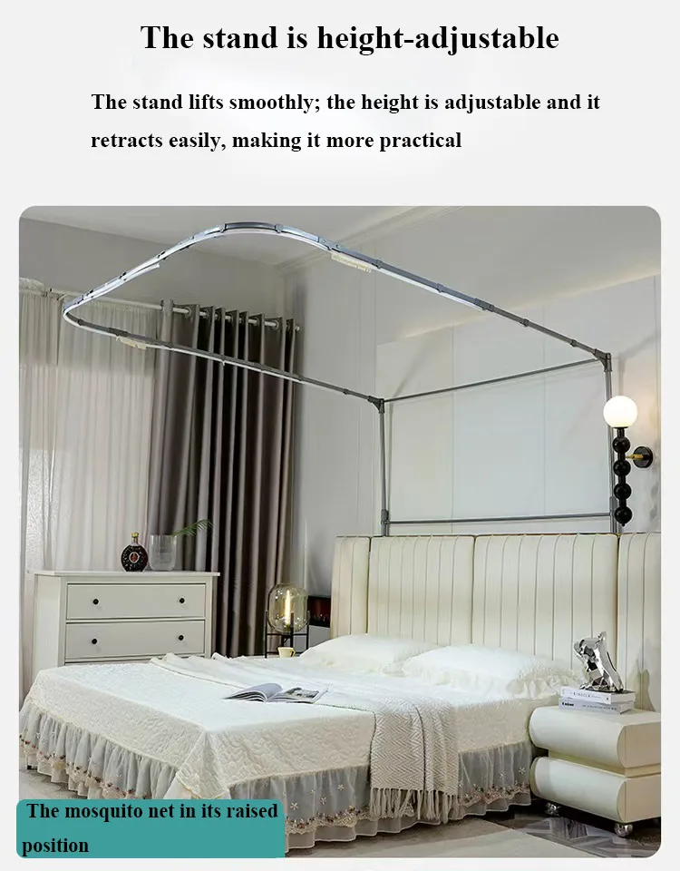U-Shaped Telescopic Rail for 3-Opening Mosquito Net – Palace-Style Floor-Length Princess Design