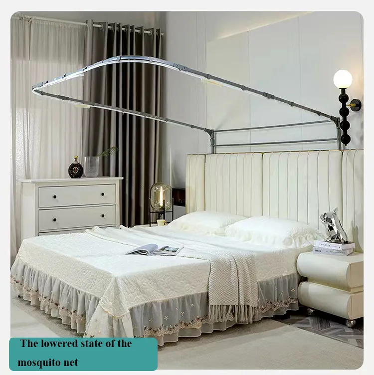 U-Shaped Telescopic Rail for 3-Opening Mosquito Net – Palace-Style Floor-Length Princess Design