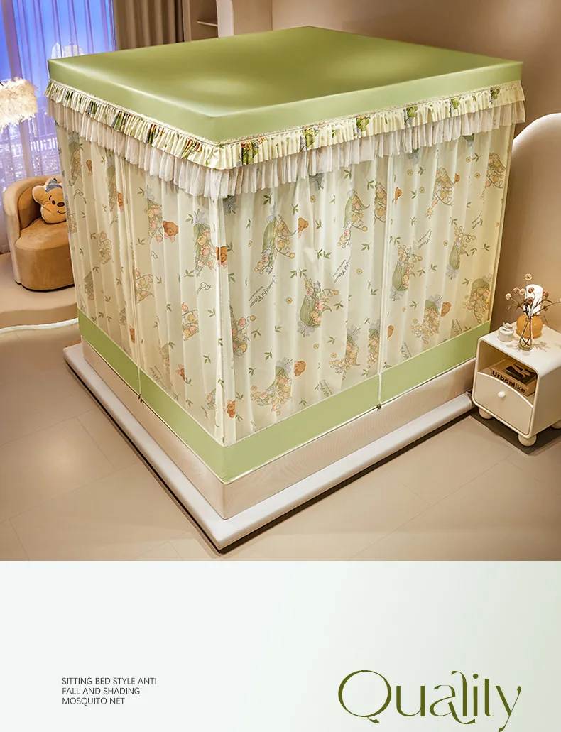 Printed, floor-standing, anti-fall mosquito net with blackout curtains Printed, floor-standing, anti-fall mosquito net with blackout curtains