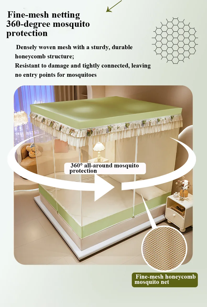 Printed, floor-standing, anti-fall mosquito net with blackout curtains Printed, floor-standing, anti-fall mosquito net with blackout curtains