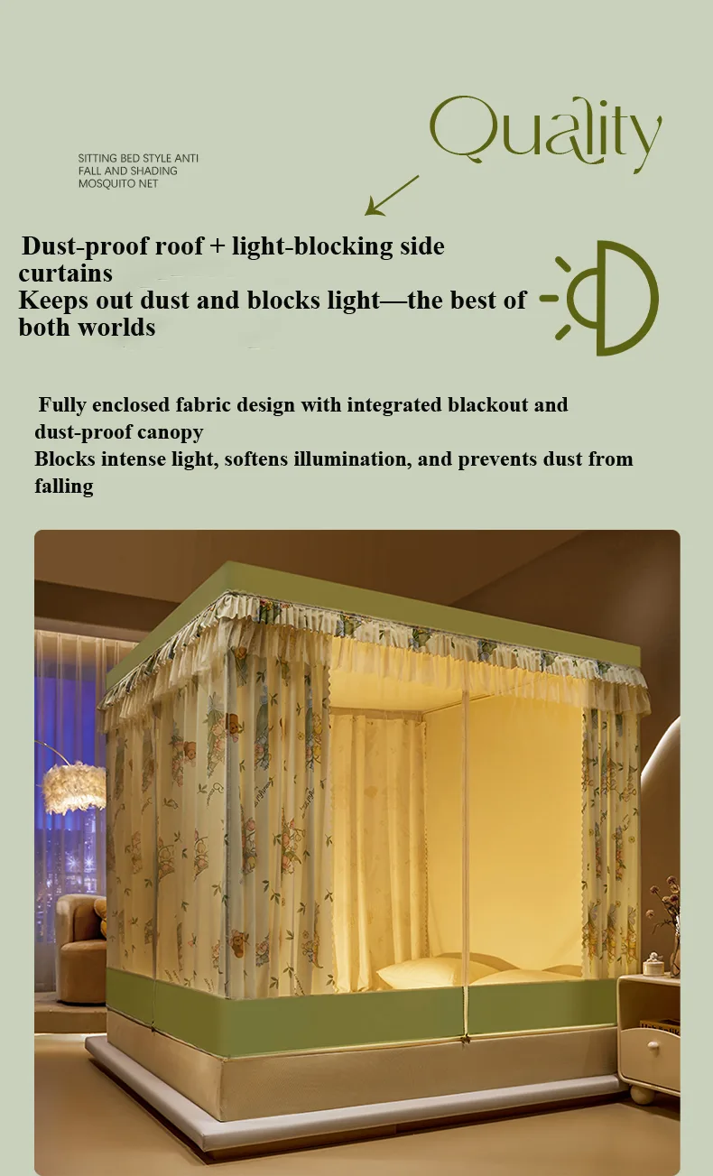 Printed, floor-standing, anti-fall mosquito net with blackout curtains Printed, floor-standing, anti-fall mosquito net with blackout curtains
