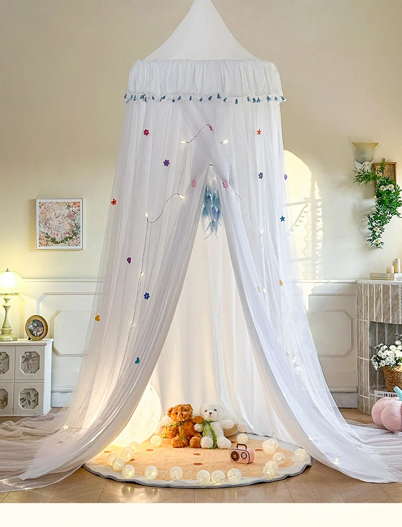 French-style romantic lace-topped, floor-length double-layer bed canopy mosquito net