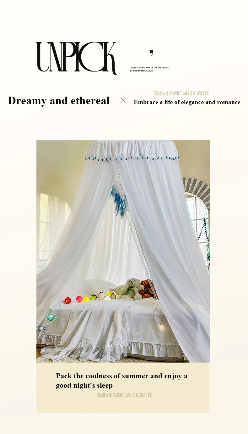 French-style romantic lace-topped, floor-length double-layer bed canopy mosquito net