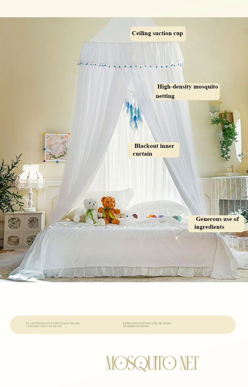 French-style romantic lace-topped, floor-length double-layer bed canopy mosquito net