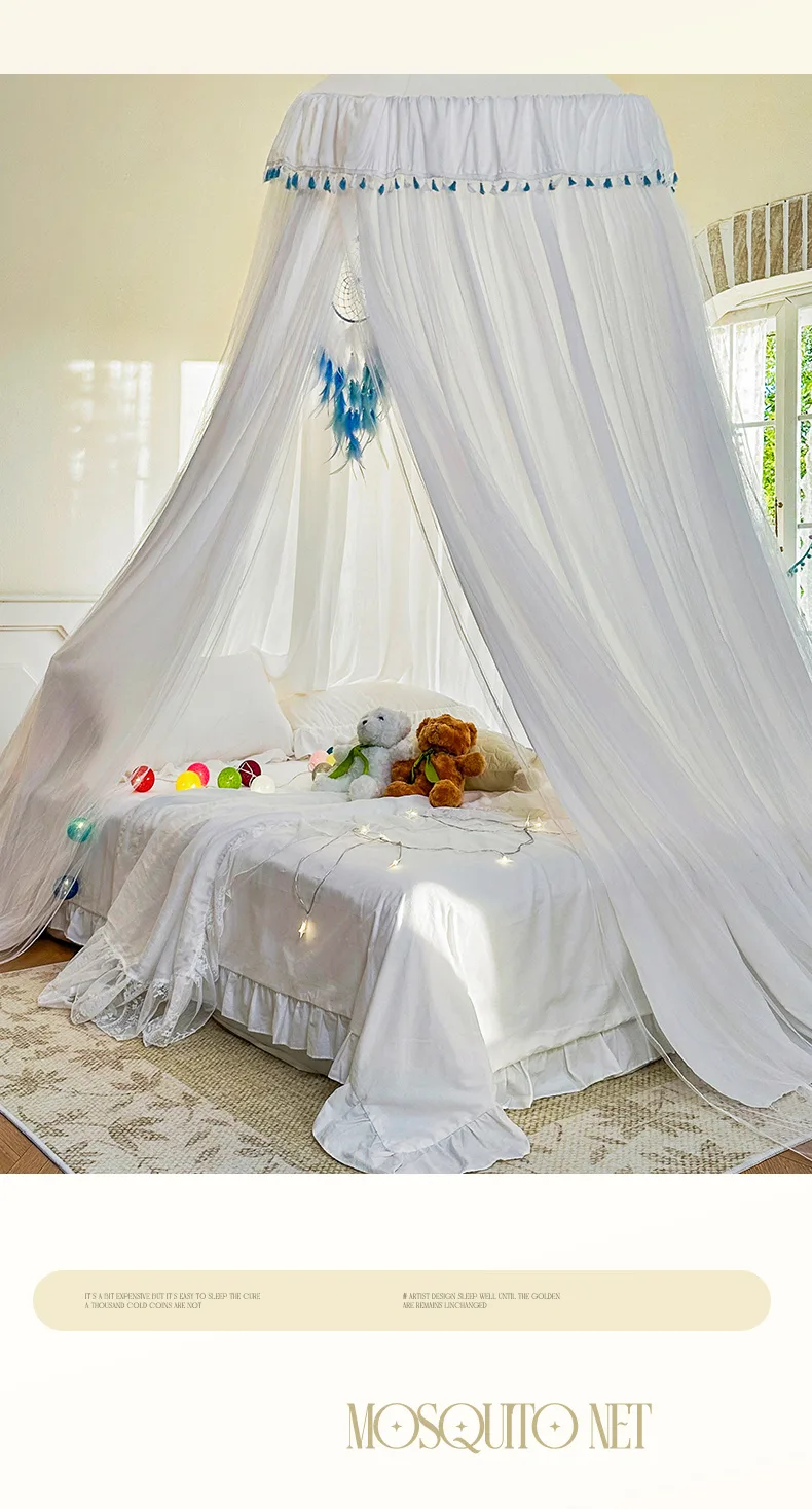 French-style romantic lace-topped, floor-length double-layer bed canopy mosquito net