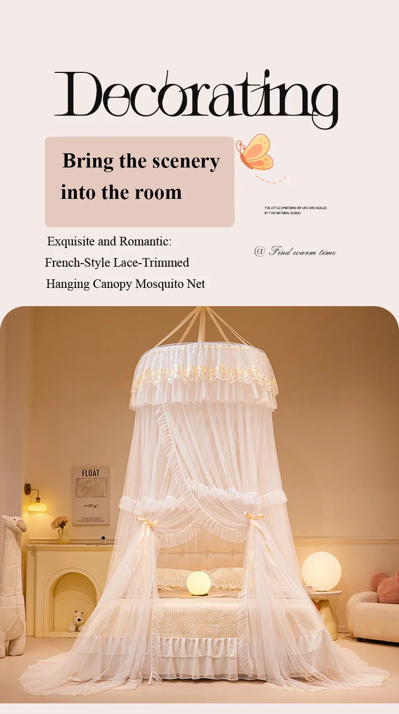 Alice White Princess-style dome mosquito net with French lace trim