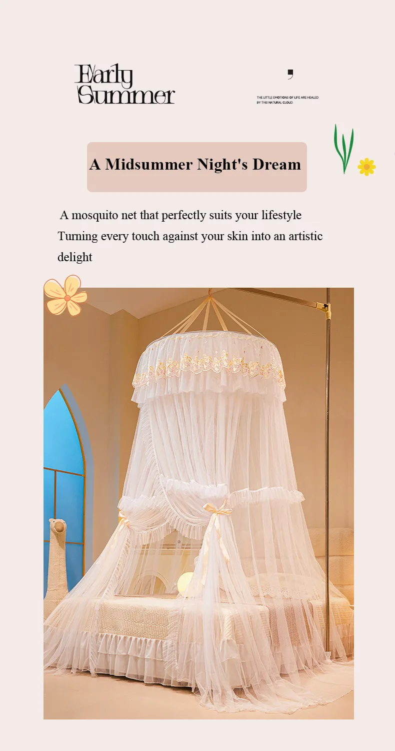 Alice White Princess-style dome mosquito net with French lace trim