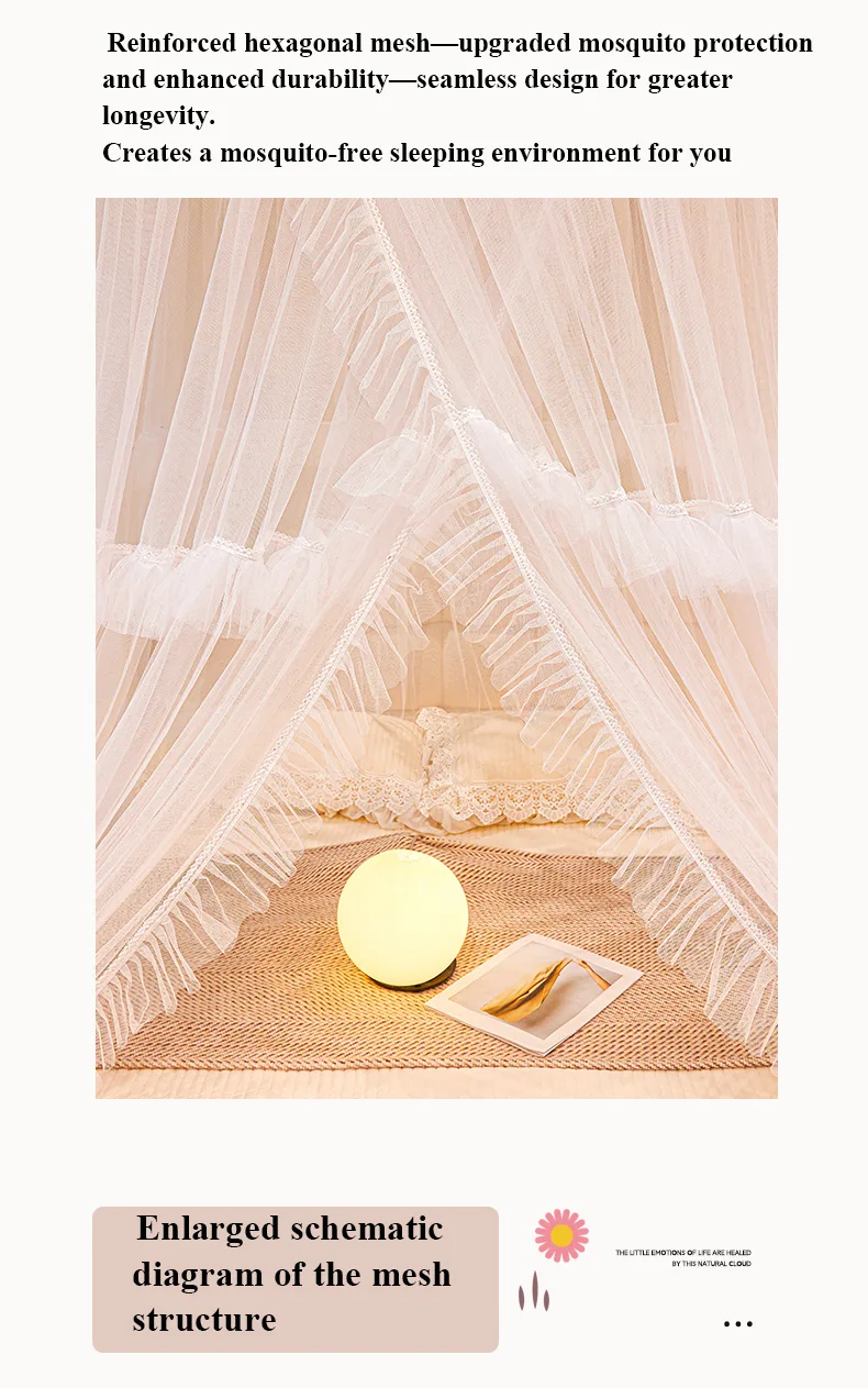 Alice White Princess-style dome mosquito net with French lace trim