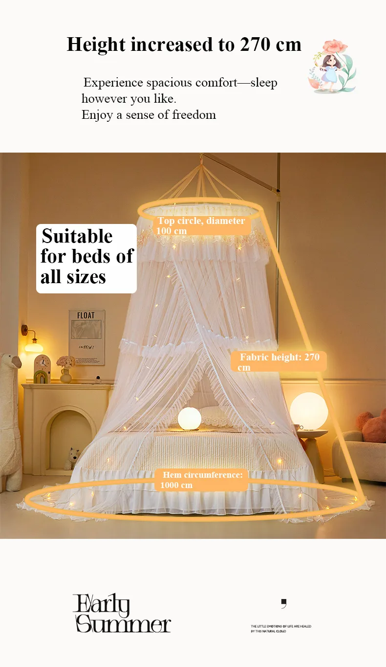 Alice White Princess-style dome mosquito net with French lace trim