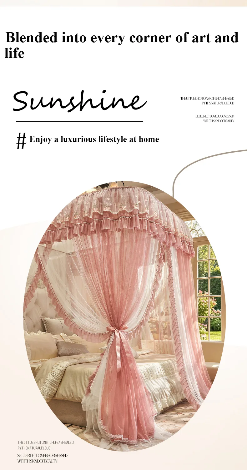 Double-Track French Embroidery U-Rail Floor-Standing Mosquito Net Double-Track French Embroidery U-Rail Floor-Standing Mosquito Net