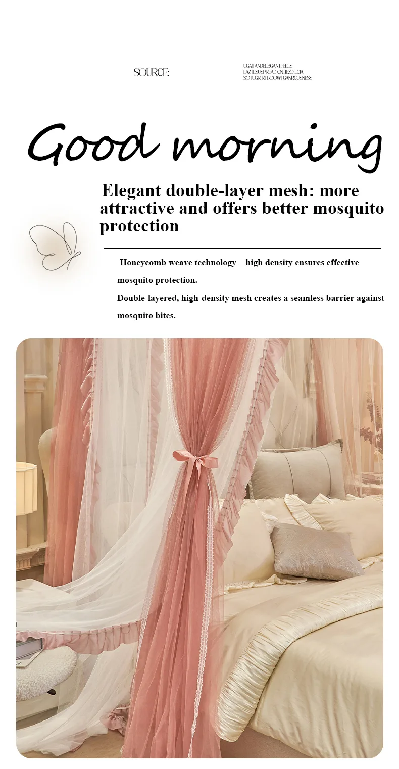 Double-Track French Embroidery U-Rail Floor-Standing Mosquito Net Double-Track French Embroidery U-Rail Floor-Standing Mosquito Net