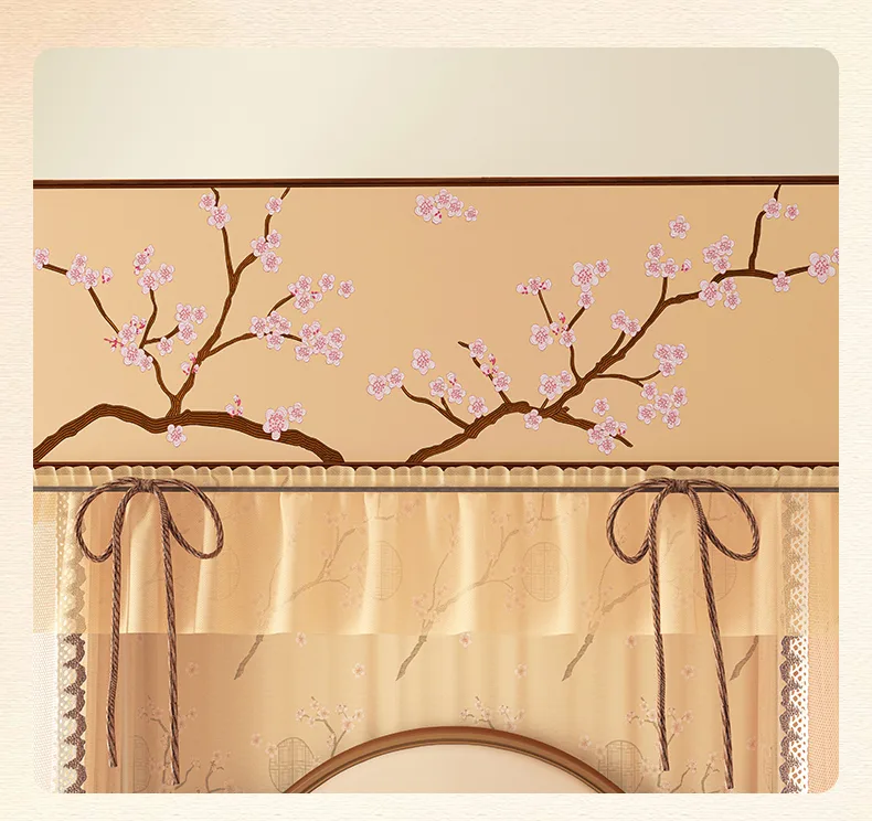 Winter plum blossoms set against the pavilion New Style Double-Layer, Double-Rod Palace-Style Floor-Length Mosquito Net with 5-Sided Light-Blocking Panels