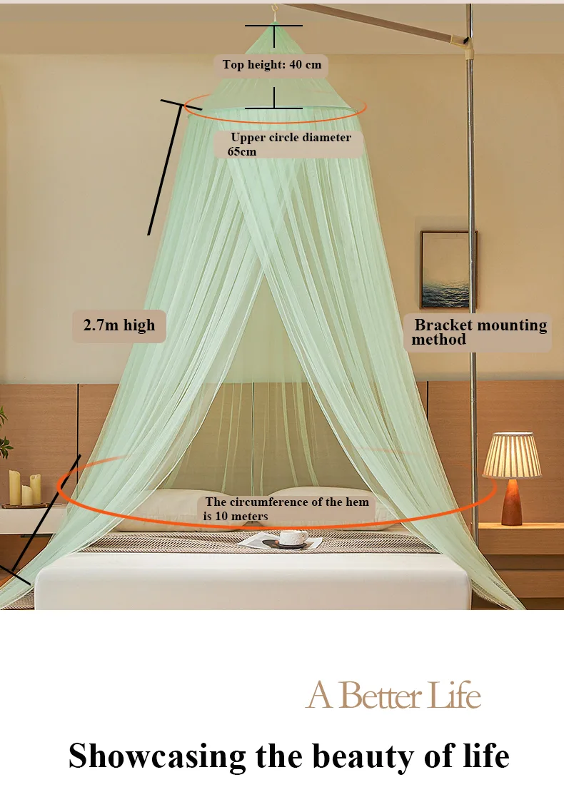 New Fresh & Airy Style Dome-Top Floor-Length Hanging Mosquito Net – Light green