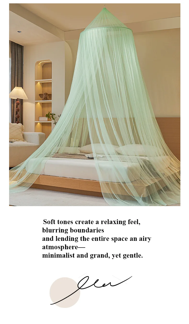 New Fresh & Airy Style Dome-Top Floor-Length Hanging Mosquito Net – Light green