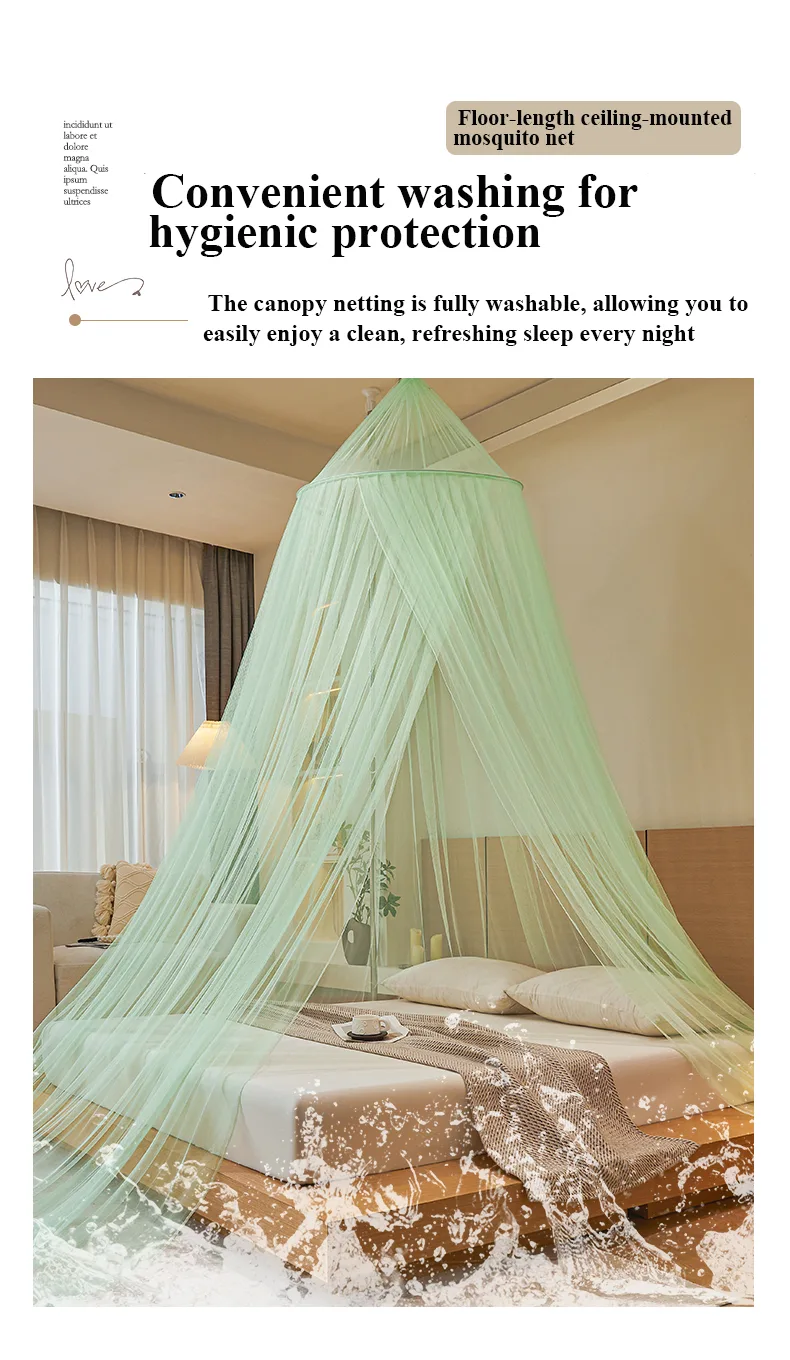 New Fresh & Airy Style Dome-Top Floor-Length Hanging Mosquito Net – Light green