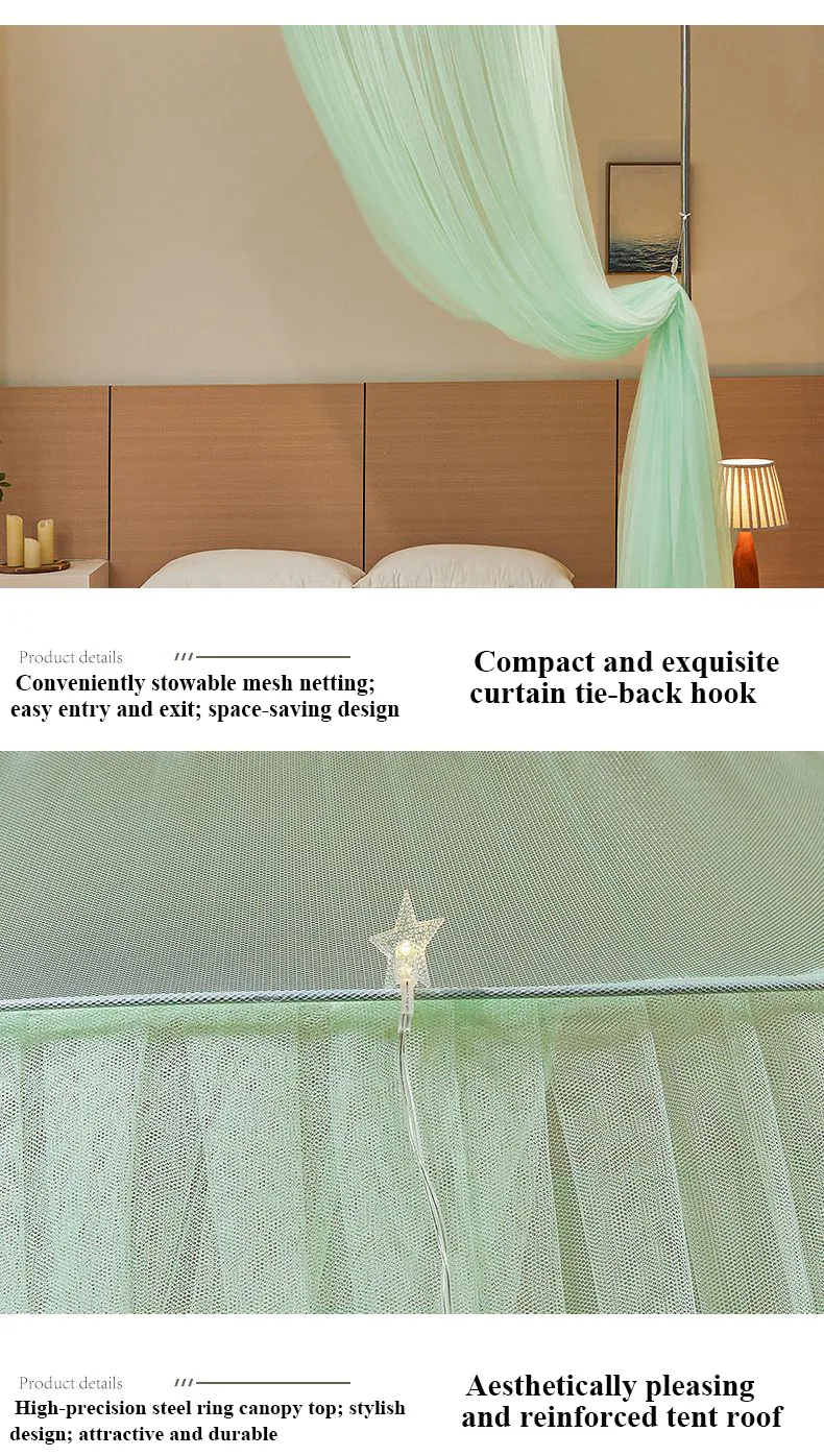 New Fresh & Airy Style Dome-Top Floor-Length Hanging Mosquito Net – Light green
