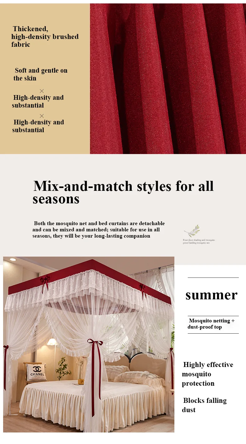 Bed Canopy Bed Canopy for Bedroom Decoration, Luxury Bed Curtains for All Seasons Girls' Princess Room Bedroom, for Single Double Beds