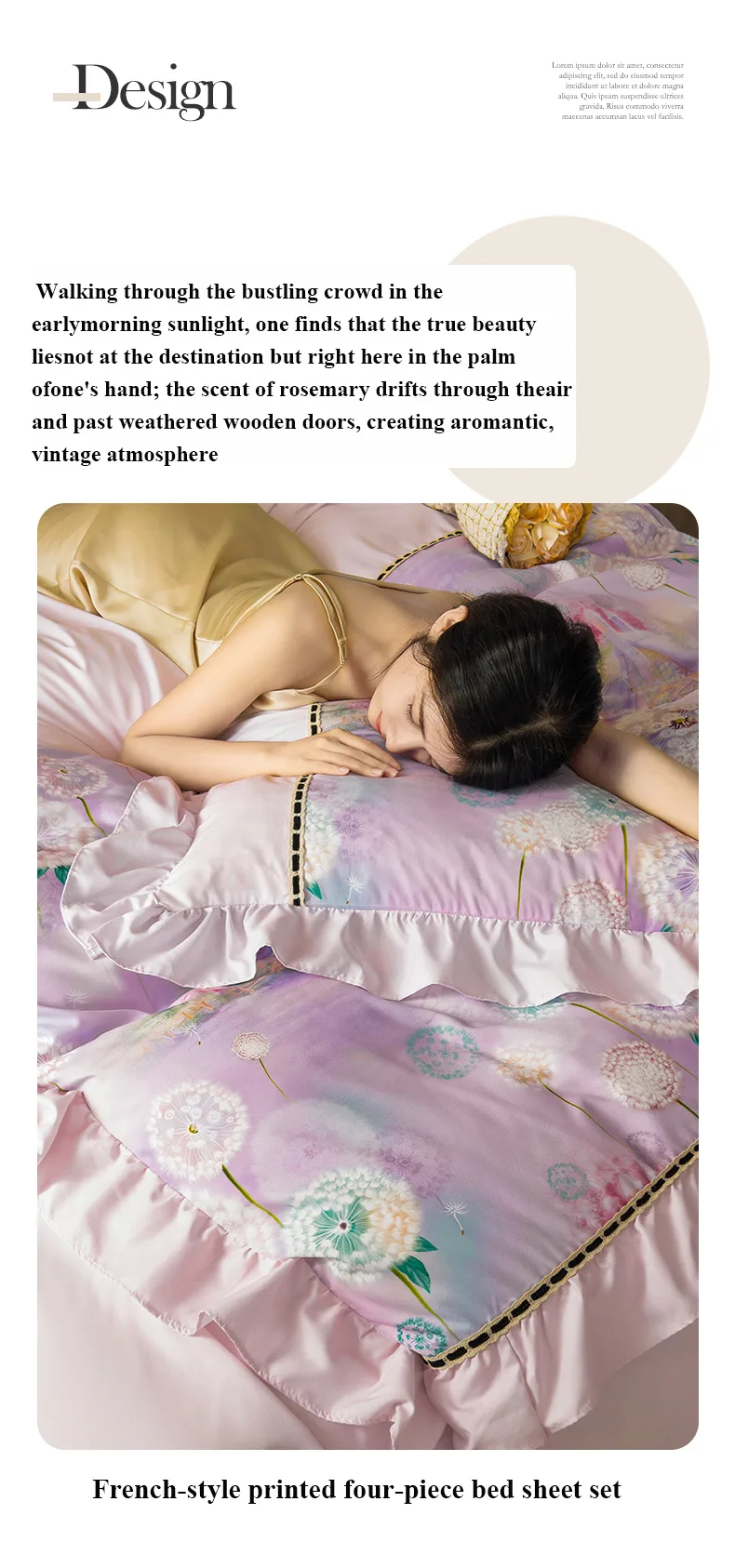 Dandelion French-Style Printed Combed Cotton 4-Piece Bedding Set
