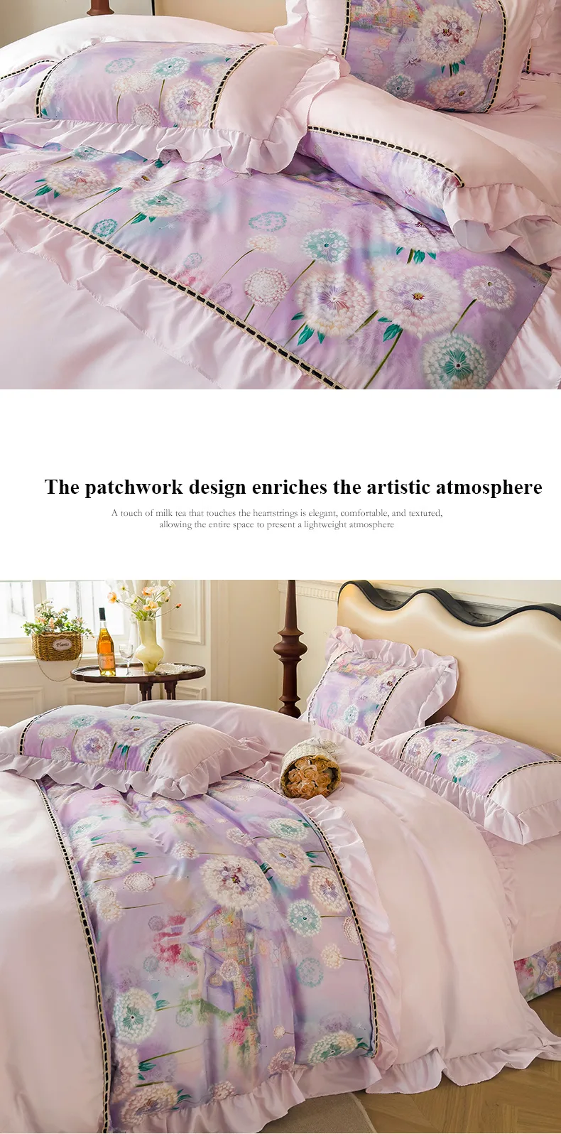 Dandelion French-Style Printed Combed Cotton 4-Piece Bedding Set