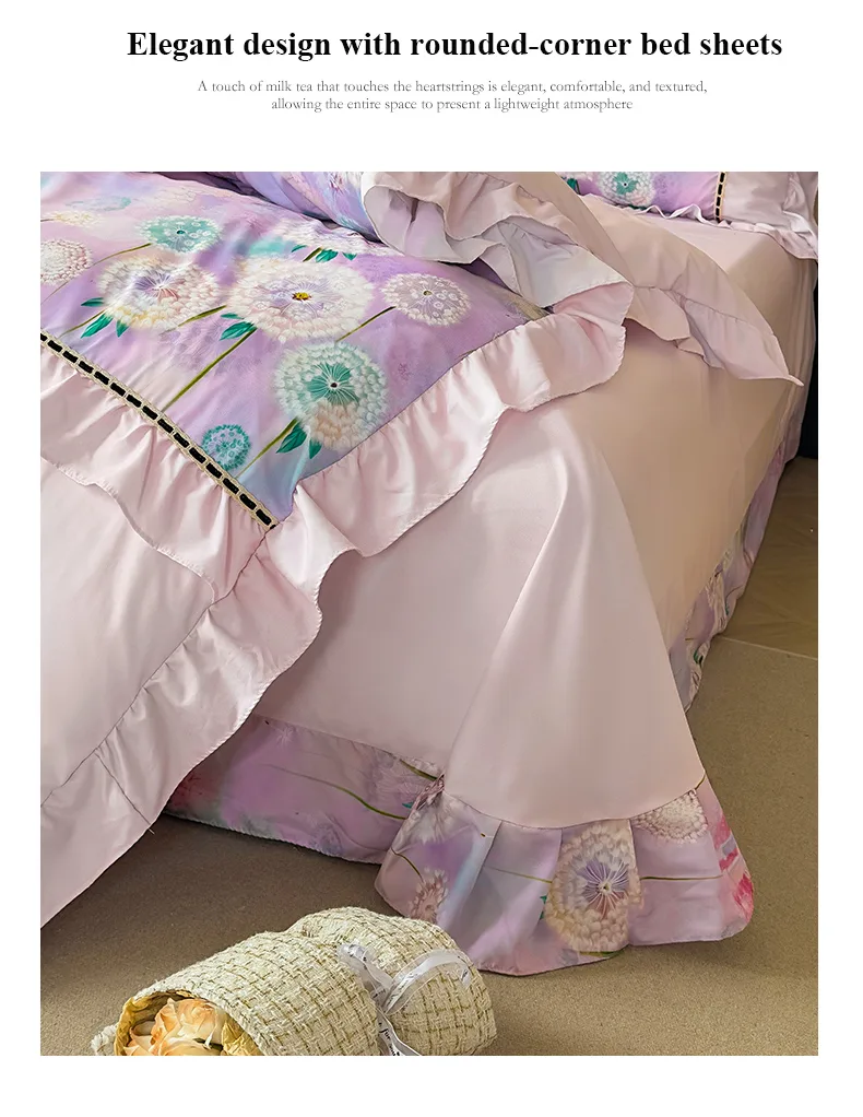Dandelion French-Style Printed Combed Cotton 4-Piece Bedding Set