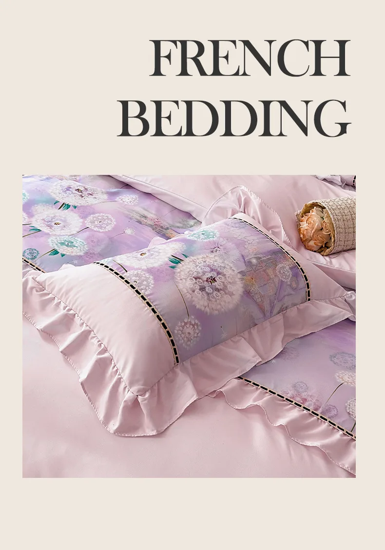 Dandelion French-Style Printed Combed Cotton 4-Piece Bedding Set