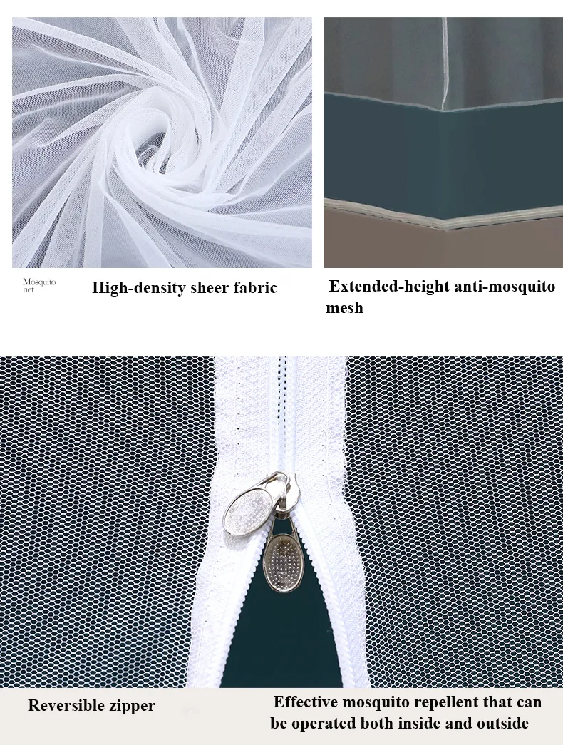 Fresh and minimalist style, featuring a light green bed canopy and mosquito net