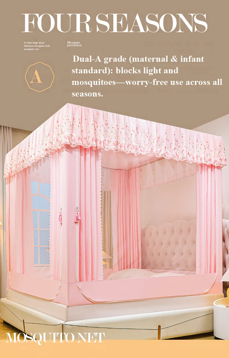 Sakura Pink Blackout Embroidered & Printed Bed Canopy/Mosquito Net Sakura Pink Blackout Embroidered & Printed Bed Canopy/Mosquito Net