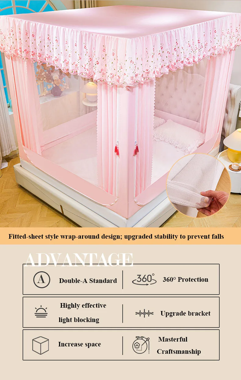 Sakura Pink Blackout Embroidered & Printed Bed Canopy/Mosquito Net Sakura Pink Blackout Embroidered & Printed Bed Canopy/Mosquito Net