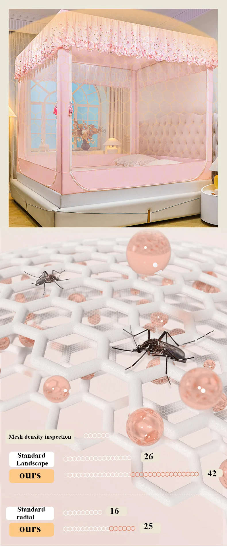 Sakura Pink Blackout Embroidered & Printed Bed Canopy/Mosquito Net Sakura Pink Blackout Embroidered & Printed Bed Canopy/Mosquito Net