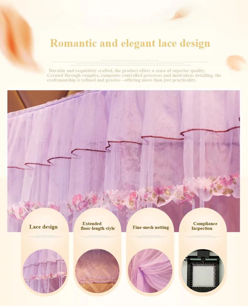 New Princess-style mosquito net with three openings, floor-standing frame, and high-density, thickened mesh New Princess-style mosquito net with three openings, floor-standing frame, and high-density, thickened mesh
