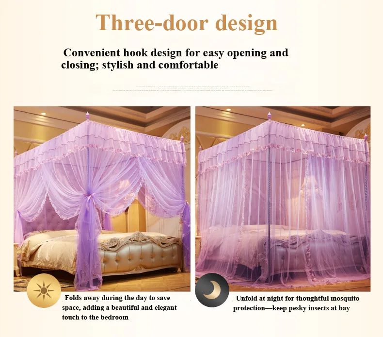 New Princess-style mosquito net with three openings, floor-standing frame, and high-density, thickened mesh New Princess-style mosquito net with three openings, floor-standing frame, and high-density, thickened mesh