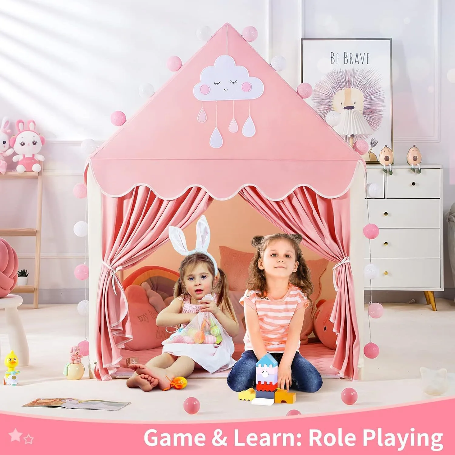Indoor play tent for boys and girls—castle-style playhouse, princess dream bed tent, and secret hideout