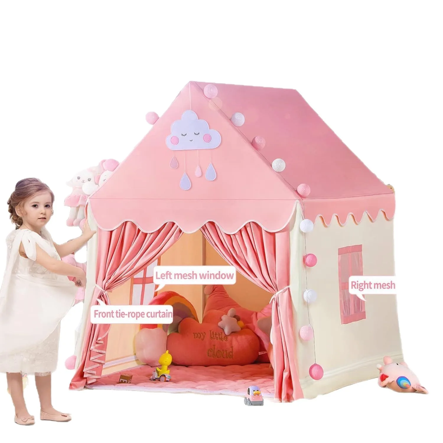 Indoor play tent for boys and girls—castle-style playhouse, princess dream bed tent, and secret hideout