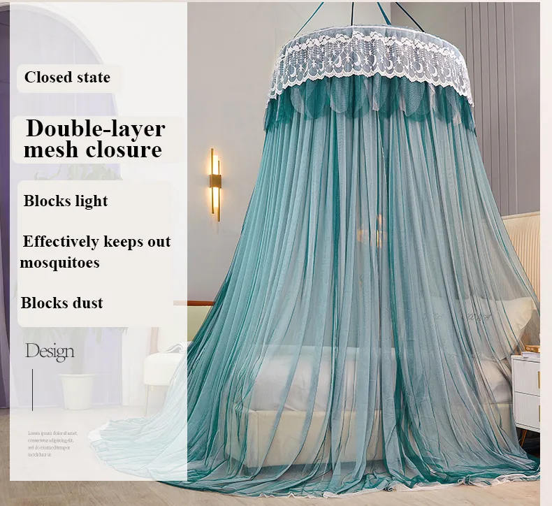 Qianshan Duixue Dark Green New Blackout Double-Layer Bed Canopy with Dome and Ceiling Mount