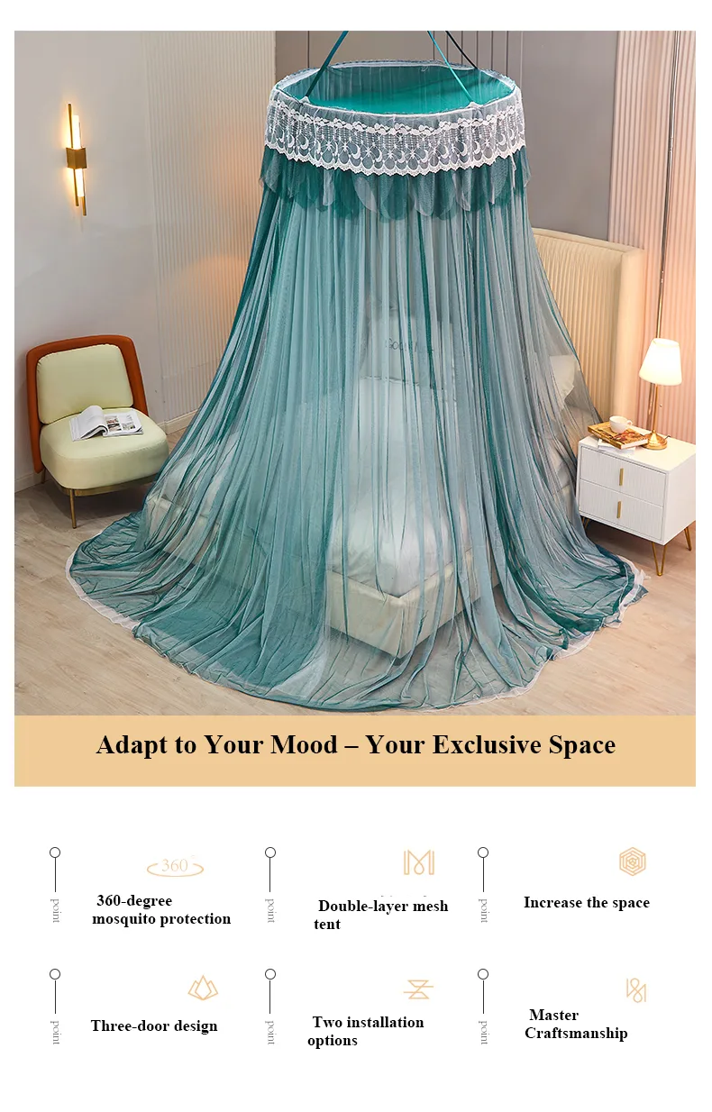 Qianshan Duixue Dark Green New Blackout Double-Layer Bed Canopy with Dome and Ceiling Mount
