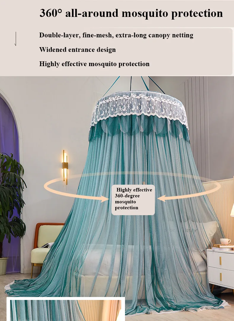 Qianshan Duixue Dark Green New Blackout Double-Layer Bed Canopy with Dome and Ceiling Mount