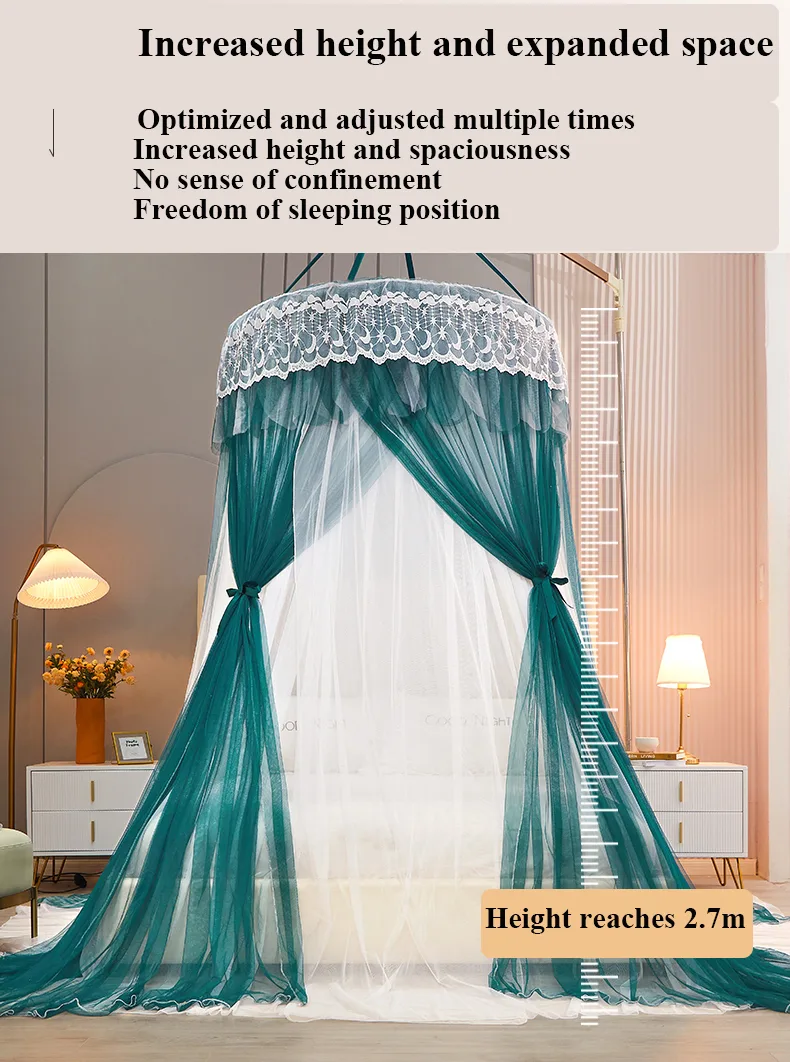 Qianshan Duixue Dark Green New Blackout Double-Layer Bed Canopy with Dome and Ceiling Mount