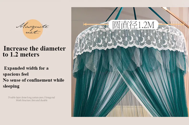 Qianshan Duixue Dark Green New Blackout Double-Layer Bed Canopy with Dome and Ceiling Mount